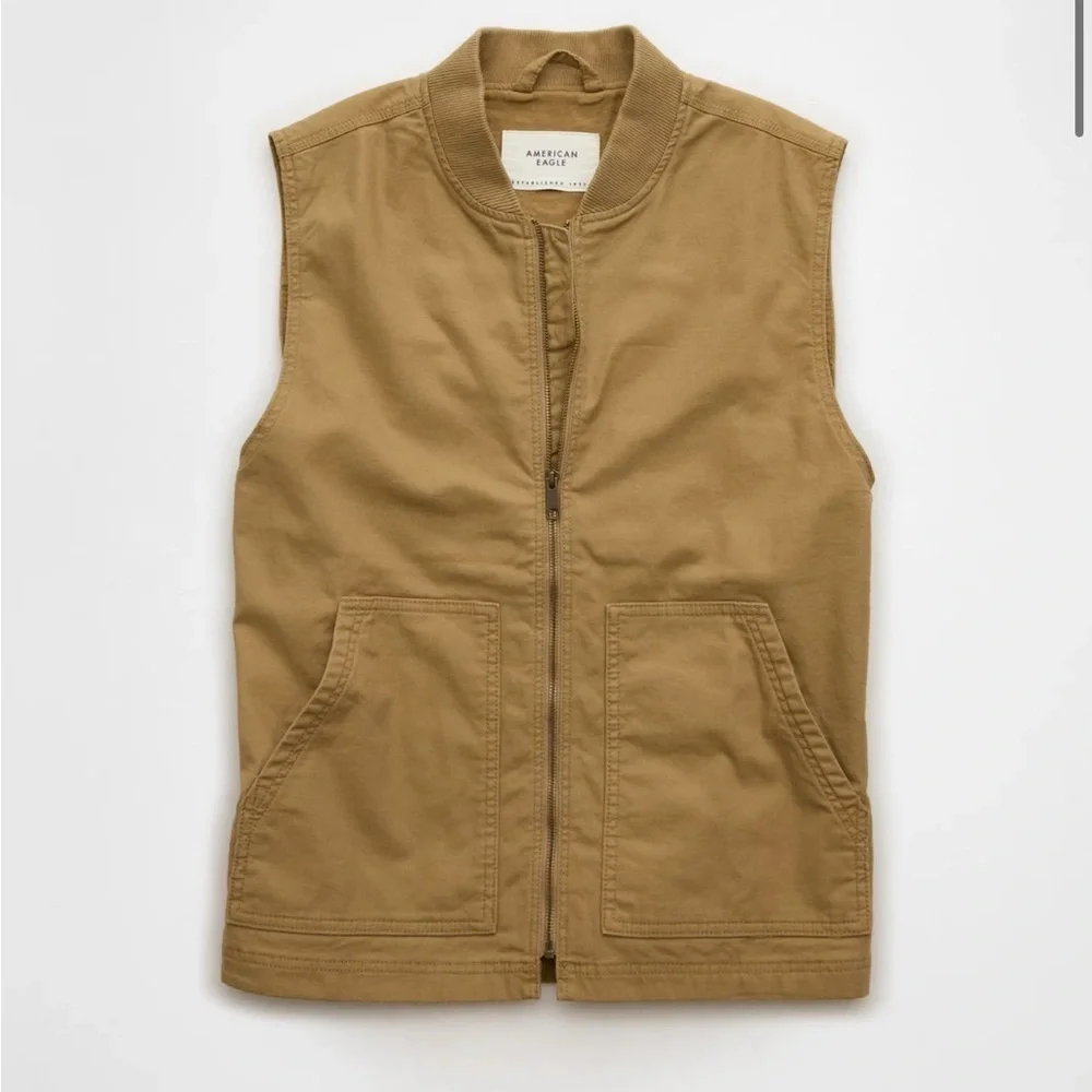 American Eagle AE Men’s Large Workwear Vest Tan Cotton Canvas Rancher Lined NWT